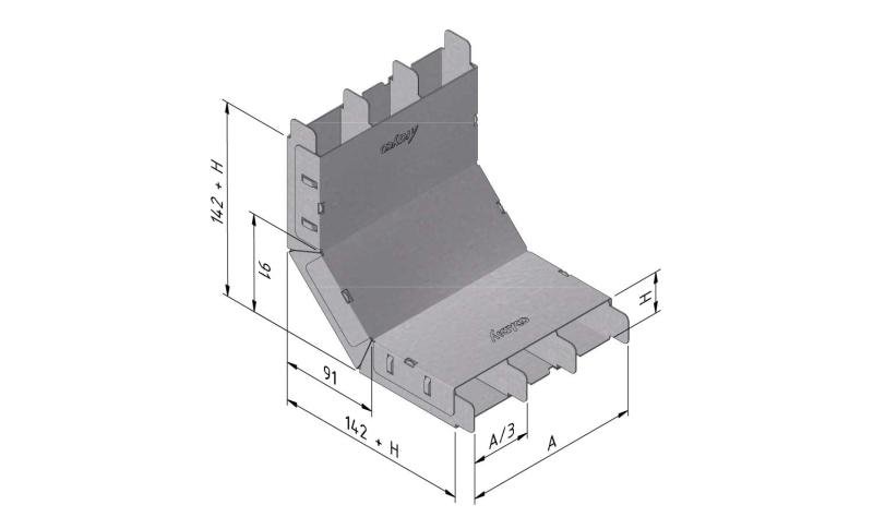 Floor duct rising bend 3 comp.