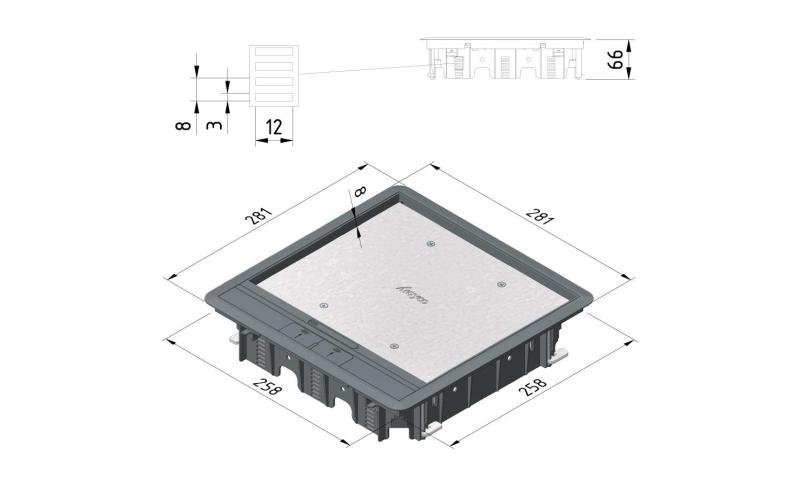 Hinged cover sq.raised floor